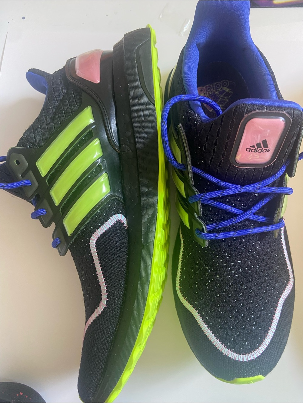 adidas UltraBoost 1.0 Black Sneakers Running Shoes with Neon Green Blue & Pink
